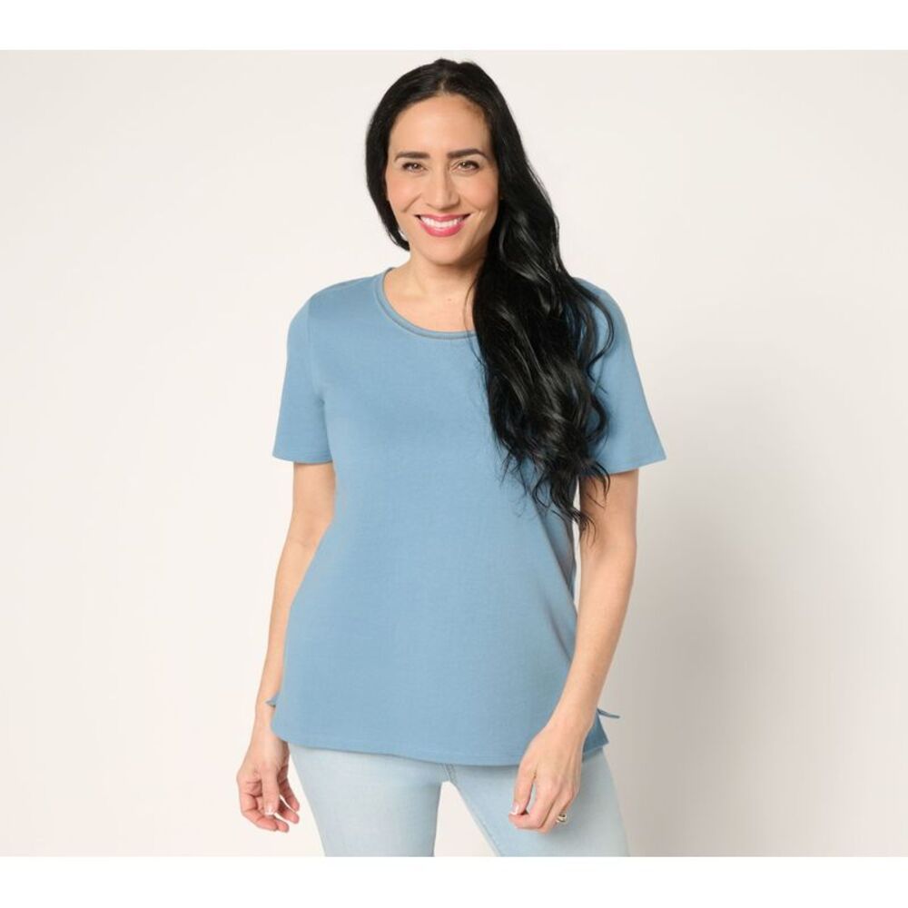 Denim & Co. Women's Top Sz XL Essentials True Cotton Short Sleeve Blue